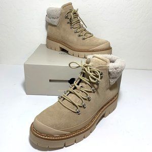 Marc Fisher LTD Cade Leather Boots Lace Up Shearling Booties Natural Size 8 NEW